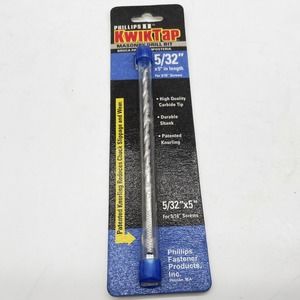 Phillips KwikTap 5/32"x5" Masonry Drill Bit Carbide Tip Knurling Durable Shank